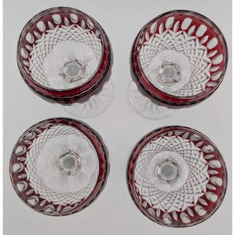 Waterford Crystal Clarendon Ruby Red Wine Hock Glass Set of 4 Glasses 8